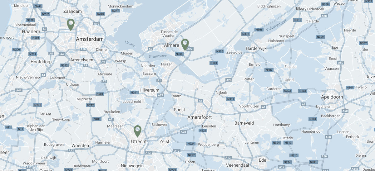 Kaart Utrecht Almere Amsterdam met pins long